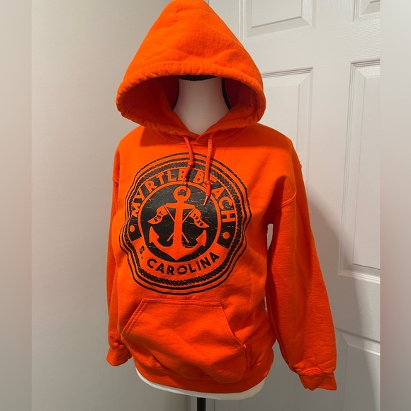 Gildan Orange Hoodie with Black Anchor Design - Picture 7 of 12